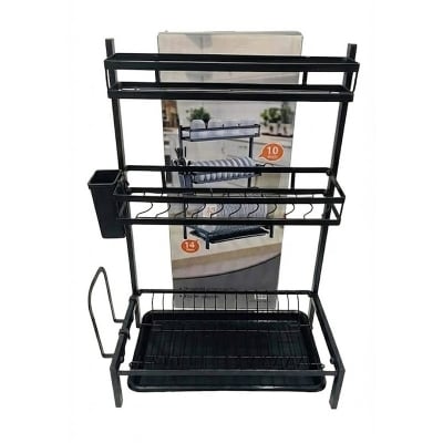 Picture of Dish Drying Rack 3-Tier Dish Rack with Utensil Holder, Cutting Board Holder and Dish Drainer for Kitchen Counter (Black, 3 layer)