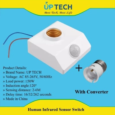 Picture of Motion Sensor Holder PIR Infrared Sensor Switch Automatic for E27 Light Bulb Human Body Induction LED Light Lamp Holder