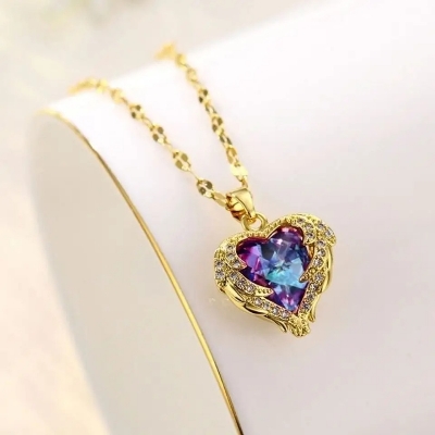 Picture of Ocean Heart Real Gold Plating Clavicle Chain Design Neckless 100% Color Gurantee