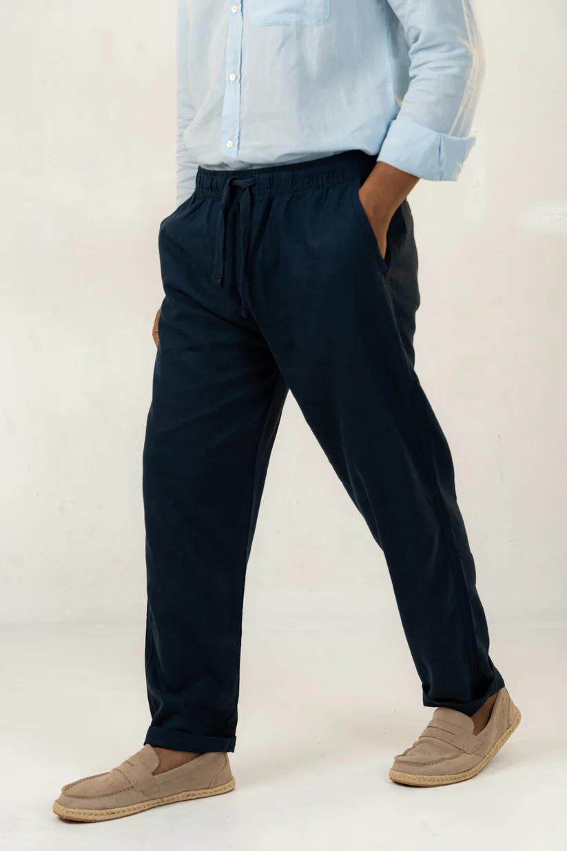 Picture of Unisex Navy Linen Effect Joggers