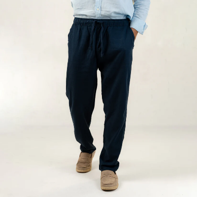 Picture of Unisex Navy Linen Effect Joggers