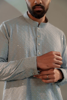 Picture of Ayaaz Embroidered Panjabi - Steel Blue