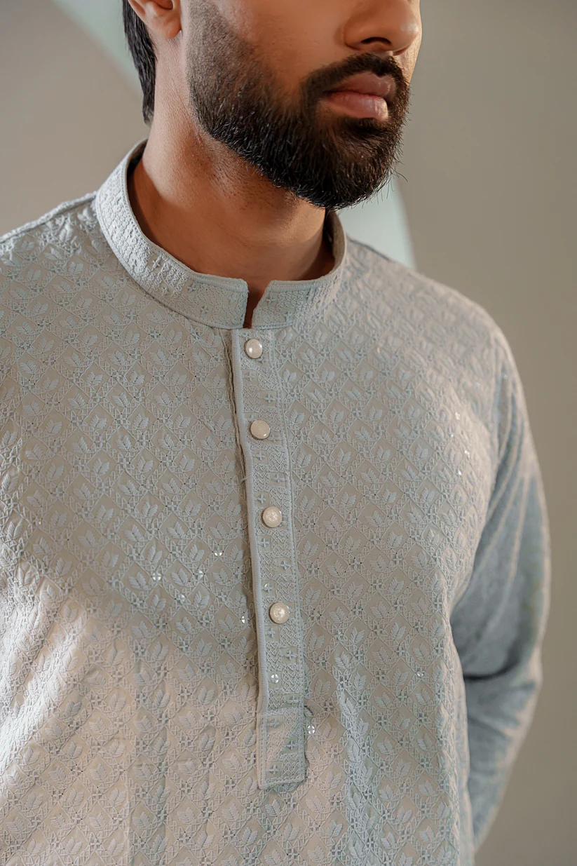 Picture of Ayaaz Embroidered Panjabi - Steel Blue