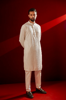 Picture of Zameer Embroidered Panjabi - White