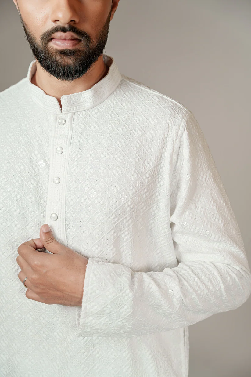Picture of Zameer Embroidered Panjabi - White
