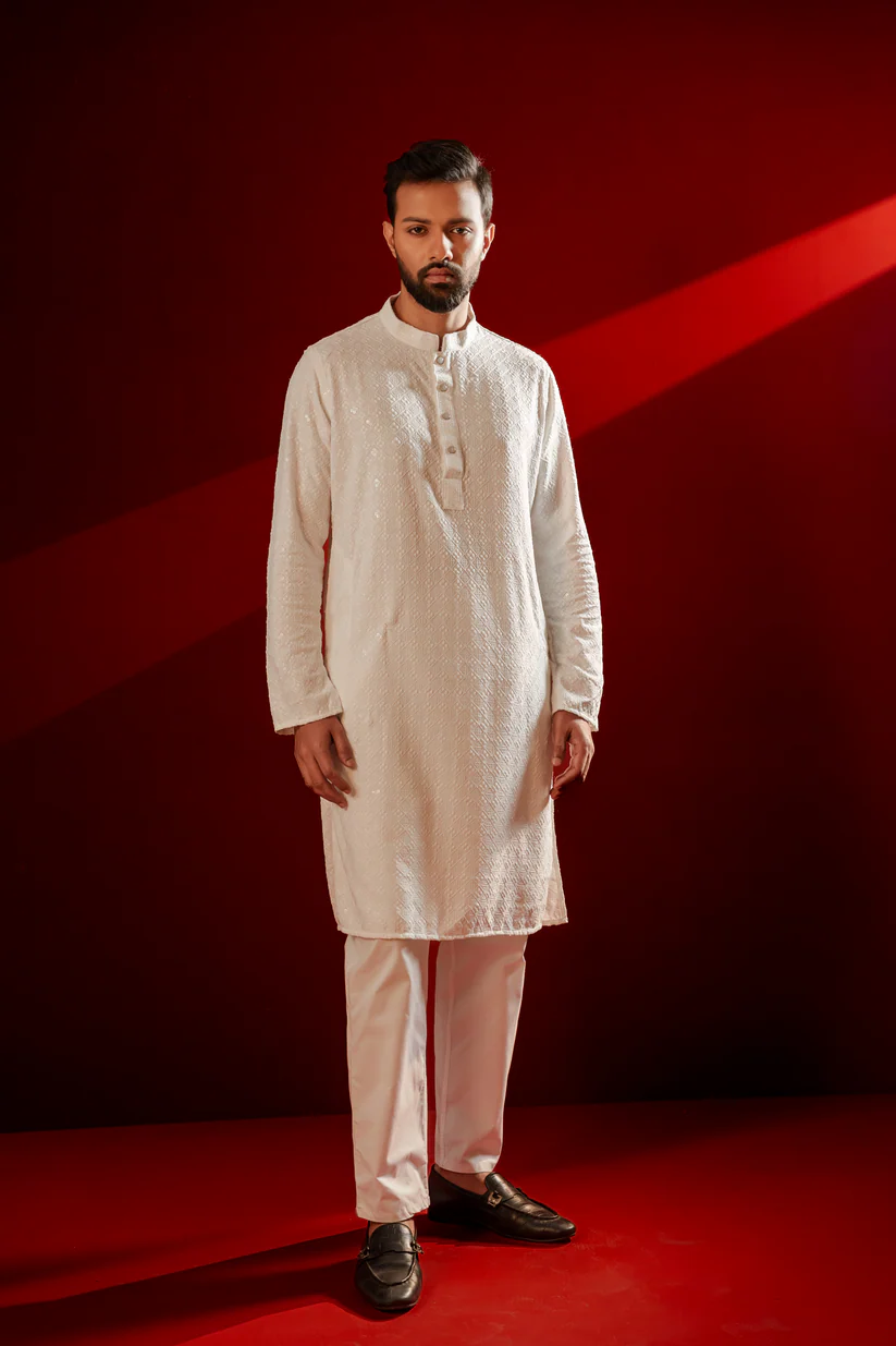 Picture of Zameer Embroidered Panjabi - White