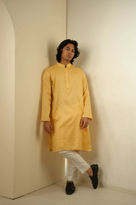 Picture of Nahyan Jacquard Panjabi in Matte Gold