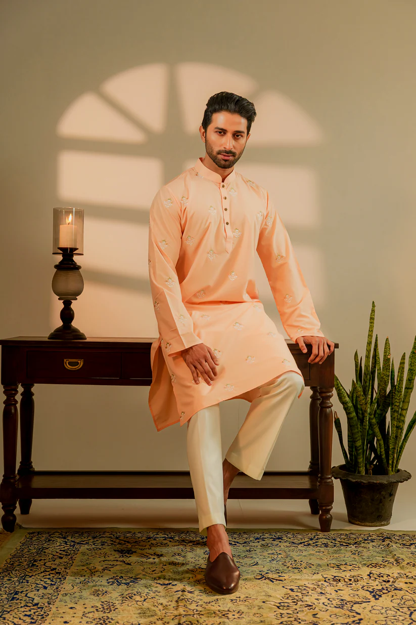 Picture of Amir Embroidered Panjabi in Peach