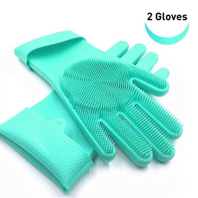 Picture of Reusable Multipurpose Magic Silicone Dishwashing Gloves Wash Scrubber Cleaning Gloves