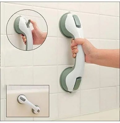 Picture of Assists toddlers with safely entering a wet and slippery tub.
Can also be used on shower walls.
Attaches to smooth non-porous surfaces with two suction cups.
Simply press the tab levers to securely install.
Easy to remove and relocate ... just flip the ta