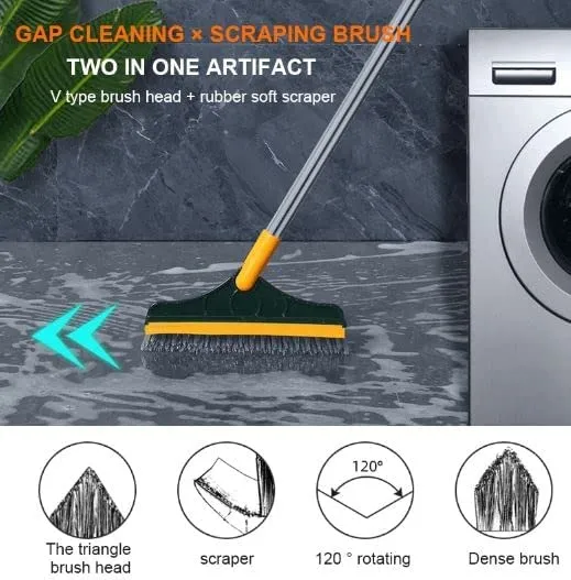 Picture of 3 in 1 Tiles cleaning brush with long handle and wipers,180° rotating for bathroom floor cleaning