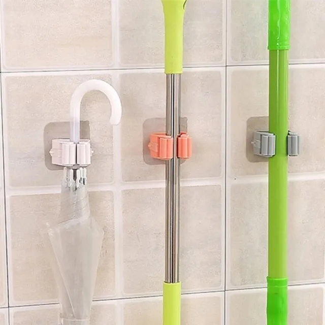 Picture of Wall Mounted Stick Holder Mop Organizer Holder - Brush Broom Hanger - Storage Rack Kitchen Clip - Seamless Mop Hook