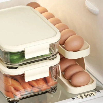 Picture of Automatic Roll-Down Double-Layer Egg Organizer, Automatic Scrolling Egg Dispenser Holder