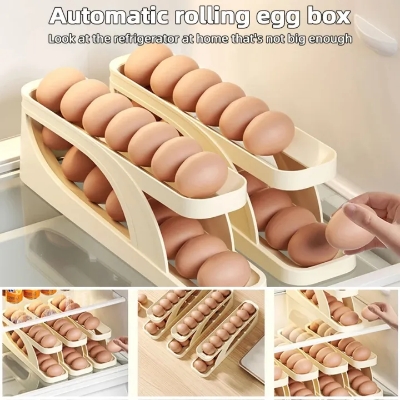 Picture of Automatic Roll-Down Double-Layer Egg Organizer, Automatic Scrolling Egg Dispenser Holder