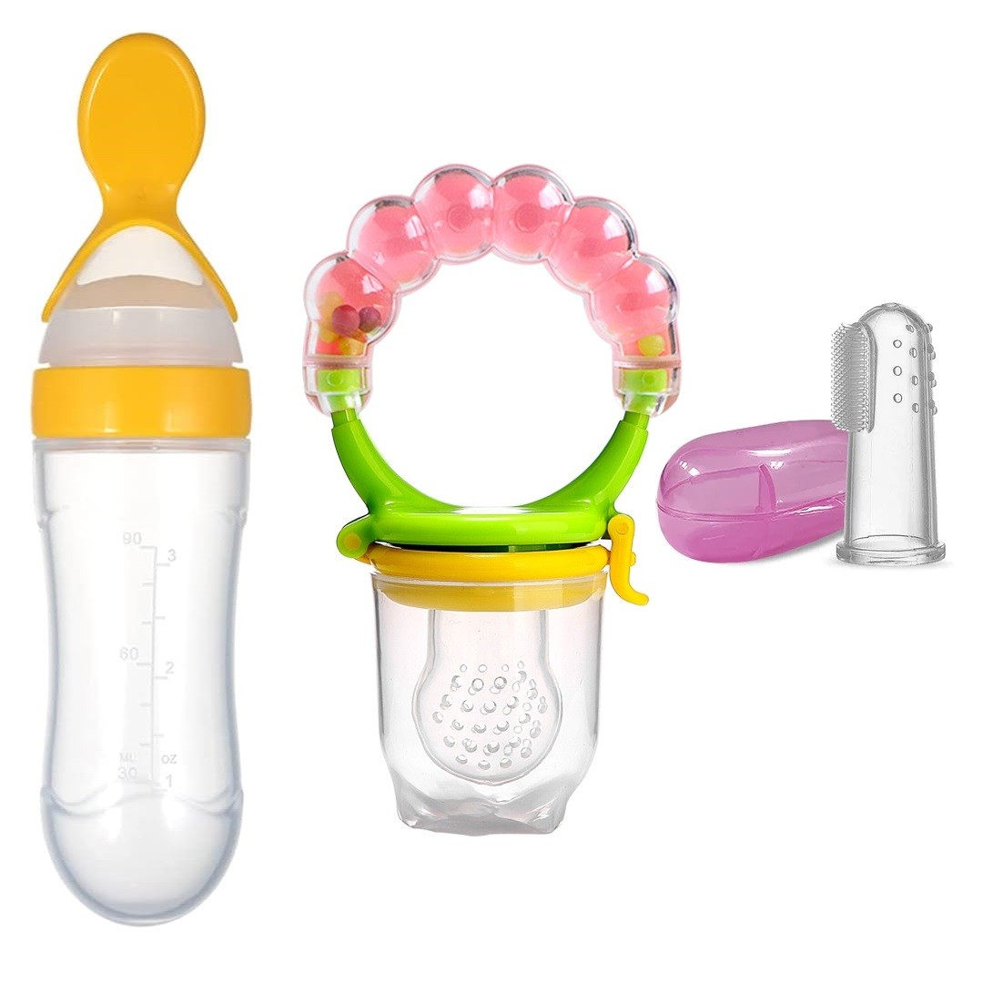Picture of Combo Package Silicone Spoon Feeder, Food Feeder, Finger Toothbrush For Baby