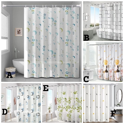 Picture of Waterproof Shower Curtain With 12 Rings For Bathroom - Multicolor & Multi Desing