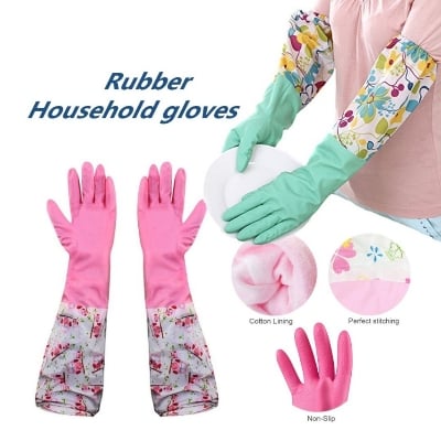 Picture of PVC Kitchen Gloves 2Pcs, Silicone Dish Washing Kitchen Hand Gloves, Half Hand Kitchen Gloves