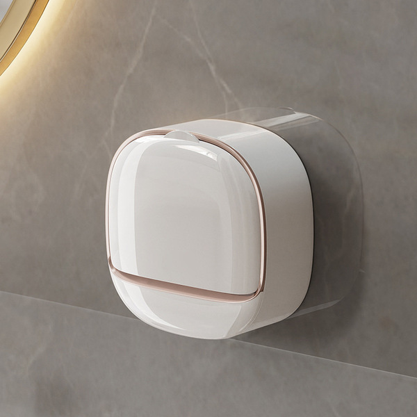 Picture of Soap Box Flip Lid Soap Dish Wall Mounted Soap Dish No Drilling Waterproof Soap Box with Drip Tray Self-Adhesive Soap Dishes for Bathroom and Kitchen