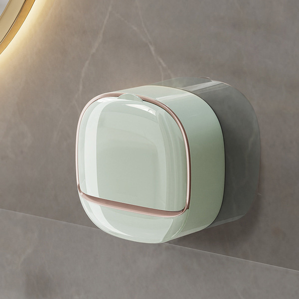 Picture of Soap Box Flip Lid Soap Dish Wall Mounted Soap Dish No Drilling Waterproof Soap Box with Drip Tray Self-Adhesive Soap Dishes for Bathroom and Kitchen