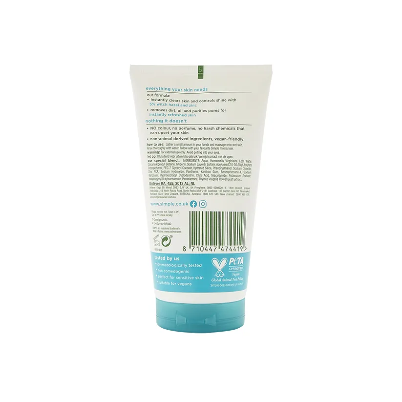 Picture of Simple Daily Detox Purifying Gel Face Wash For Oily Skin 150 ml