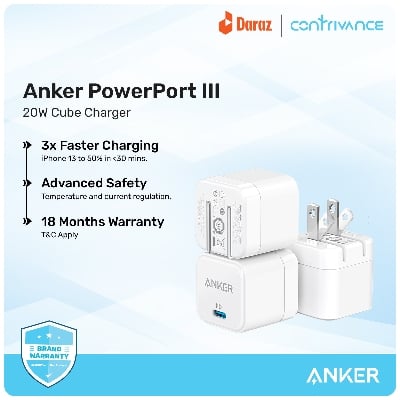 Picture of Anker PowerPort III 20W Cube Fast Charger For Iphone & Others (Cable Not Included)