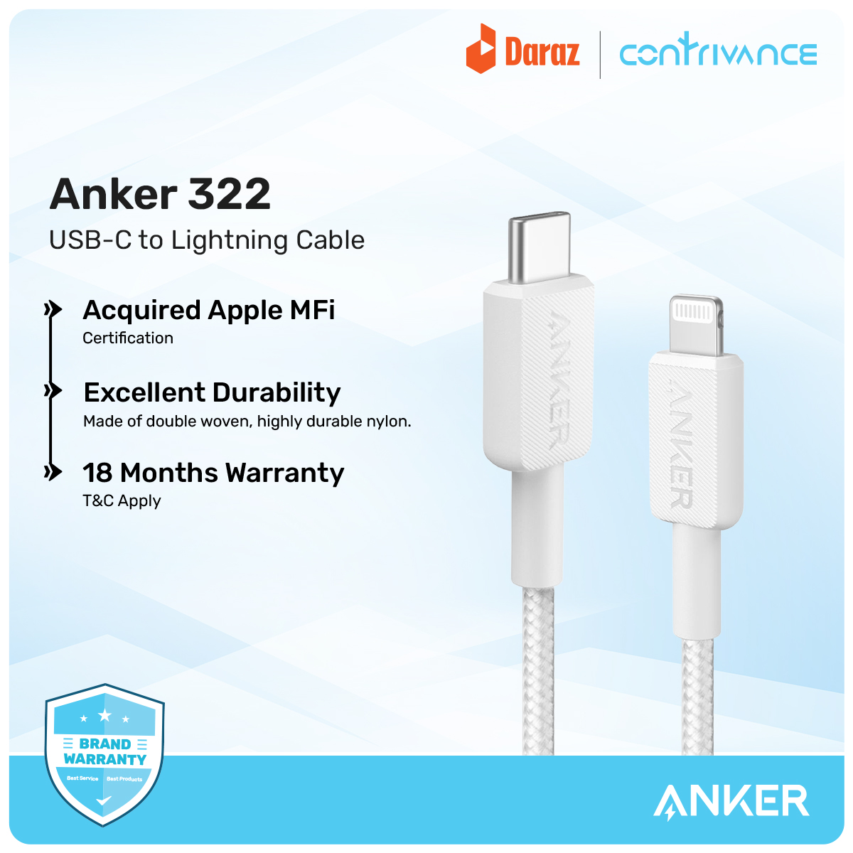 Picture of Anker 322 USB-C to Lightning Fast Charging Cable (3ft) MFi Certified for iPhone & iPad