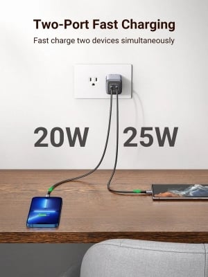 Picture of UGREEN CD294 Nexode 45W Dual USB-C GaN Charger Compact Super‑Fast PD & PPS Wall Adapter (90572) (Cable Not Included)