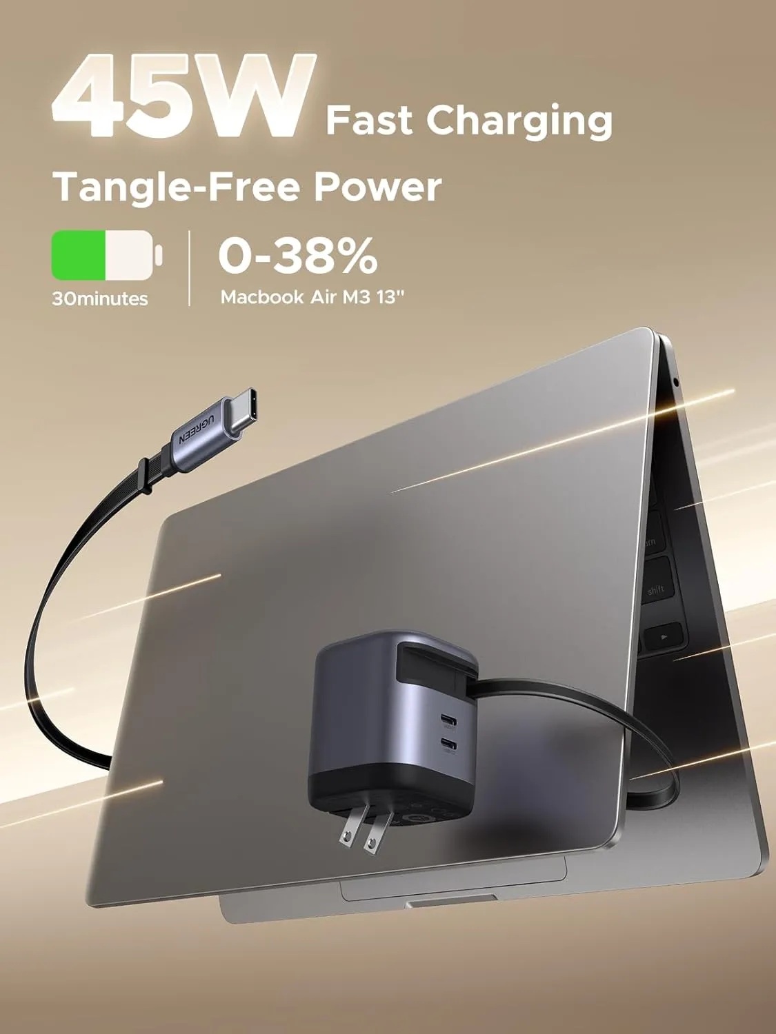 Picture of UGREEN 65821 45W GaN Fast Charger with Retractable  Cable