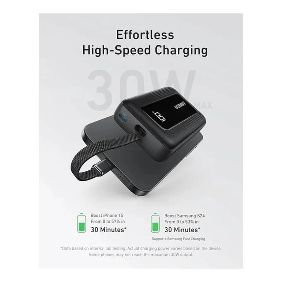 Picture of Anker Zolo Magnetic Power Bank 10K,30W,Built-in USB-C Cable (Black)