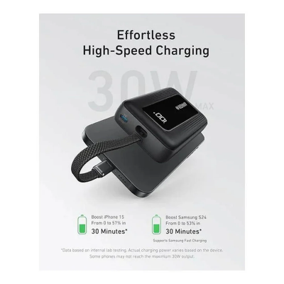 Picture of Anker Zolo Magnetic Power Bank 10K,30W,Built-in USB-C Cable (Black)