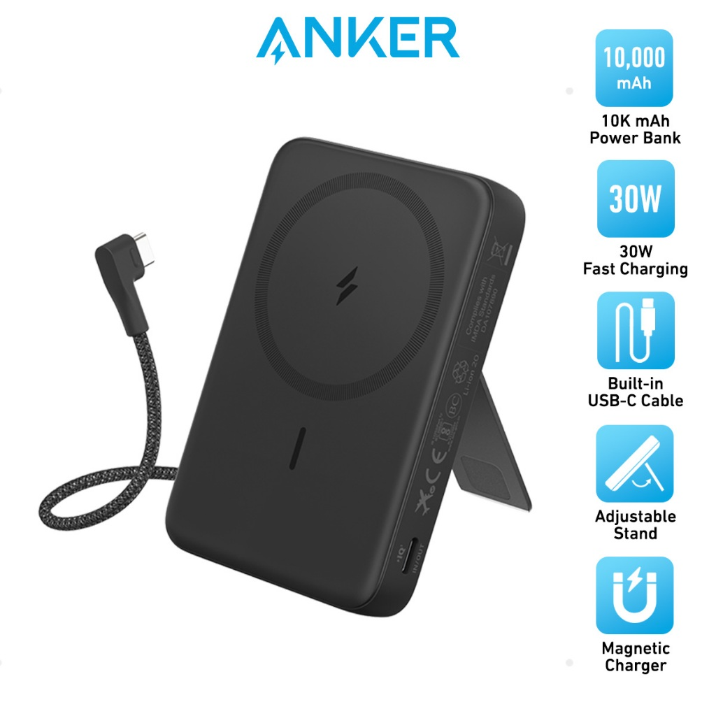 Picture of Anker Zolo Magnetic Power Bank 10K,30W,Built-in USB-C Cable (Black)