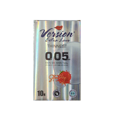 Picture of Version  Extra Love Thinnest 005 Skin On Skin Feel Premium Ultra Thin Climax Delay Condom (Strawberry) - 10Pcs Pack