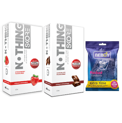 Picture of Skore Fruit Nothing Combo = 23Pcs Condom - Skore Nothing Strawberry 10s + Skore Nothing Chocolate 10s + Beboy Extra Time 3s