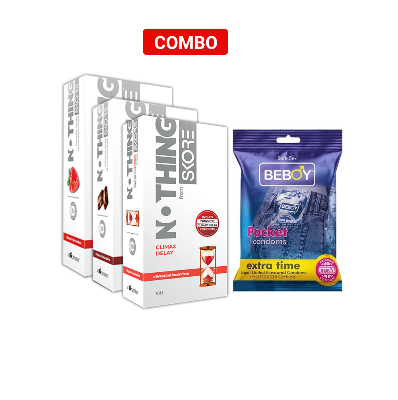 Picture of Skore Delay Combo = 33Pcs Condom - Skore Nothing Climax Delay 10s + Skore Nothing Strawberry 10s + Skore Nothing Chocolate 10s + Beboy Extra Time 3s
