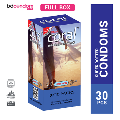 Picture of Coral Super Dotted With Flavoured Lubricated Natural Latex Condom - Full Box - 3x10=30pcs