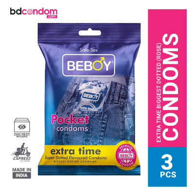Picture of Beboy Extra Time Super Big Dotted Condom (Rose Flavour) Pouch Pack- 3Pcs(India)