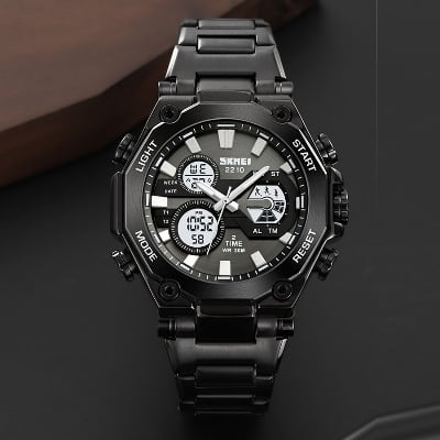 Picture of SKMEI 2210 Latest Model Dual Time LED Display Luminous Hands Watch For Men - Black