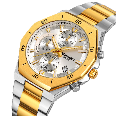 Picture of SKMEI 2452 Luxury Active Chronograph Luminous Stainless Steel Men’s Quartz Watch- Silver Gold