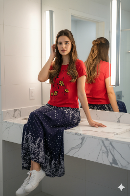 Picture of  Polyster fabrics print skirt for teenager girls-Black