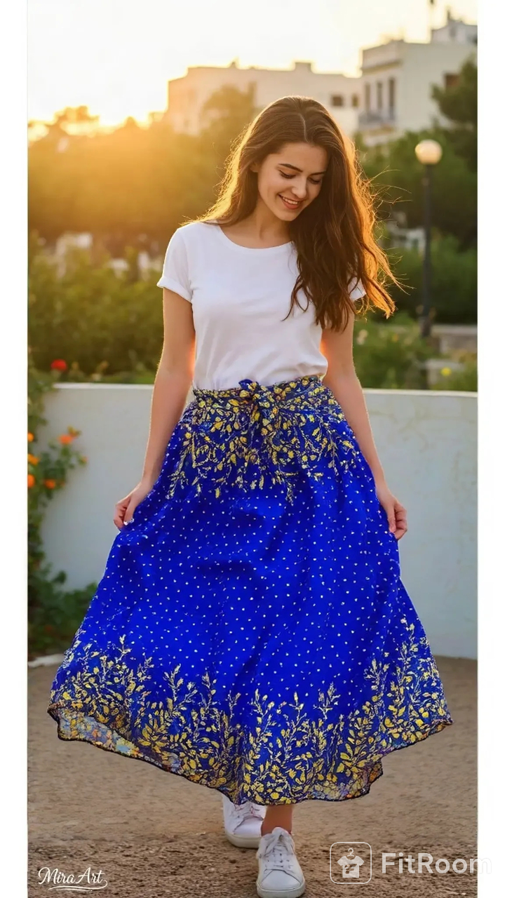 Picture of  Polyster fabrics print skirt for teenager girls-Blue