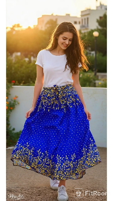 Picture of  Polyster fabrics print skirt for teenager girls-Blue