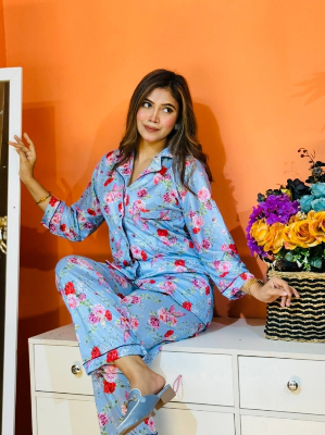 Picture of Premium Quality Ac Silk 3D Print Shirt Pant Nightwear For Woman print-3