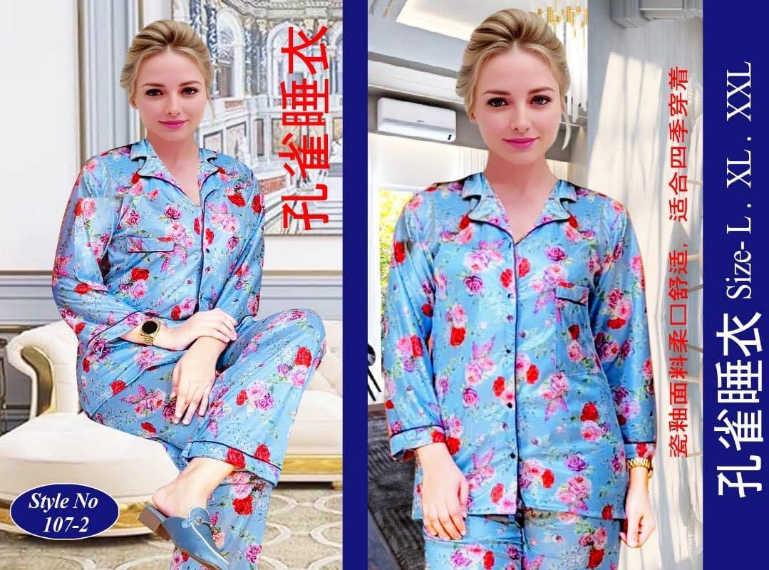 Picture of Premium Quality Ac Silk 3D Print Shirt Pant Nightwear For Woman print-3