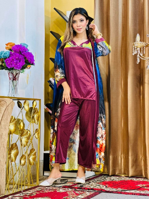 Picture of  A stunning 3 part night dress with digital print on China Glaze fabric Nighty for womans