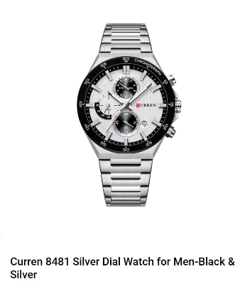 Picture of Curren 8481 Silver Dial Watch for Men-Black & Silver