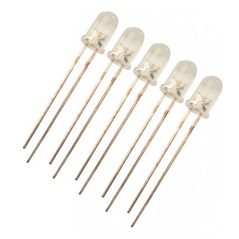 Picture of White LED - 3MM, CRYSTAL CLEAR, VERY HIGH BRIGHTNESS, PACKAGE OF 5 Novel