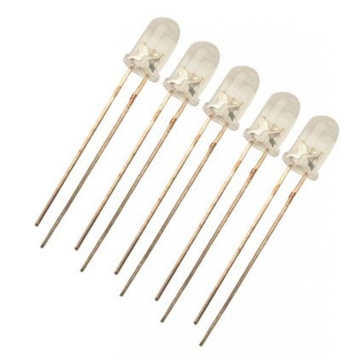 Picture of White LED - 3MM, CRYSTAL CLEAR, VERY HIGH BRIGHTNESS, PACKAGE OF 5 Novel