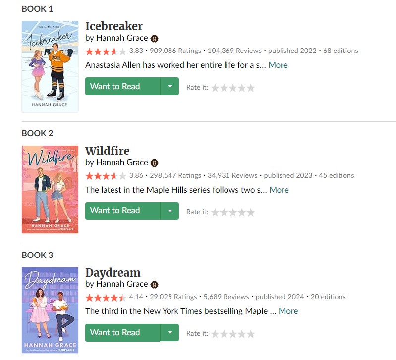 Picture of Maple Hills ( UCMH ) Series by Hannah Grace- 3 Books ( Premium Paper & Matte Cover ) Novel