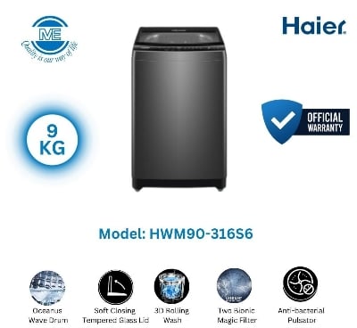 Picture of Haier 9KG Top Load Automatic Washing Machine With 3D Rolling Wash (HWM90-316S6)