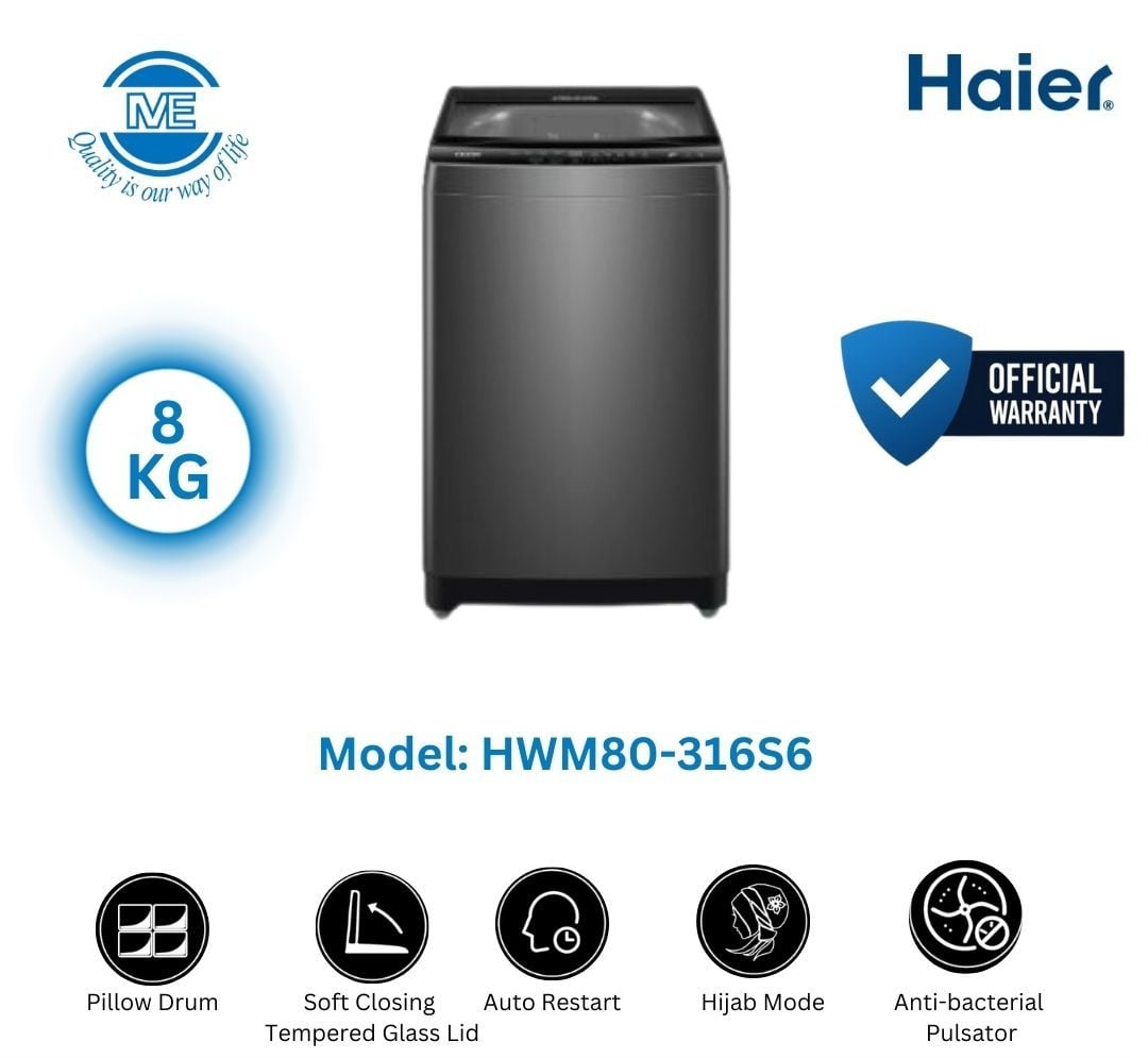 Picture of Haier 8KG Top Load Washing Machine With 3D Rolling Wash (HWM80-316S6)